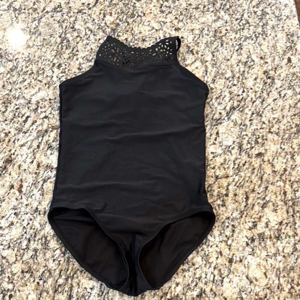 Kids Justice black one piece bathing suit with Lace High Neck and built in bra